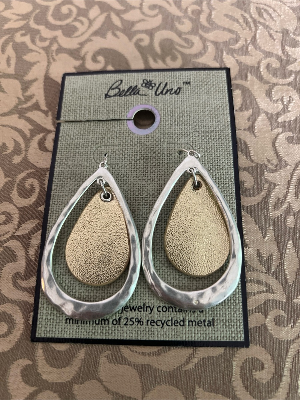 Bella Uno Teardrop Two Tone Earrings Silver Gold Fashion Style